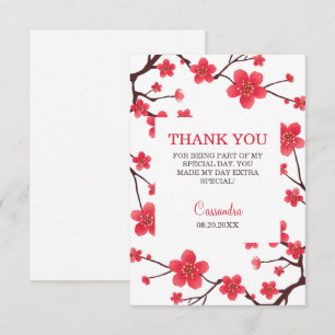 Carte De Remerciements Douce Fleur de Cerisier Rouge Sakura Floral Annive
