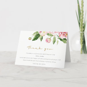 Carte De Remerciements Douce Florale de Pivoine Aquarelle Baby Shower de