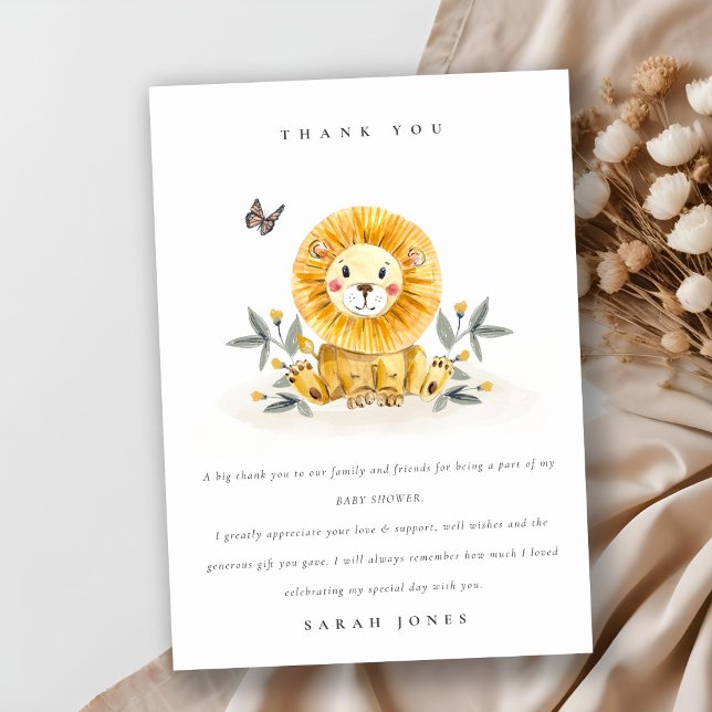 Carte De Remerciements Douce forêt aquarelle Lion Feuillage Baby Shower (Créateur téléchargé)