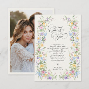 Carte De Remerciements Douce Mariage Florale de Jardin Orné au Pastel