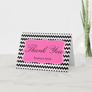 Carte De Remerciements Douce Mariée en Zigzag Noir et Blanc avec Rose Cha