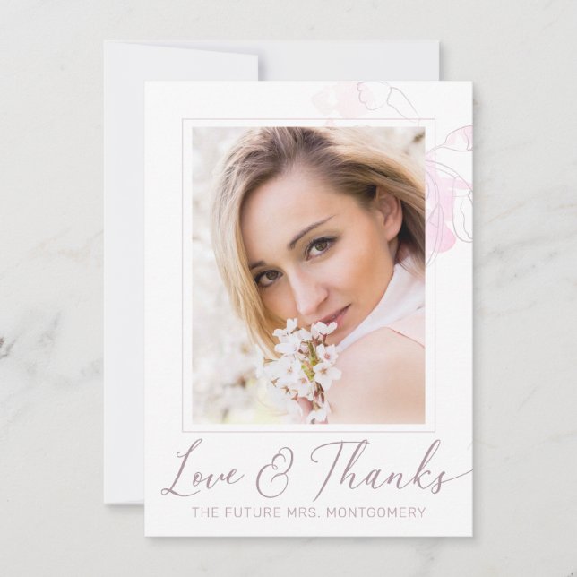 Carte De Remerciements Douce Mariée Fleurie Aquarelle Rose Élégant Shower (Devant)