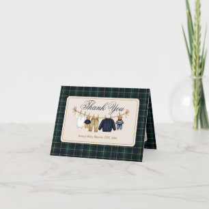 Carte De Remerciements Douce Ourson à Carreaux Baby Shower Luxueux