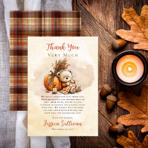 Carte De Remerciements Douce Ourson Cub Chéri Baby Shower d'Automne