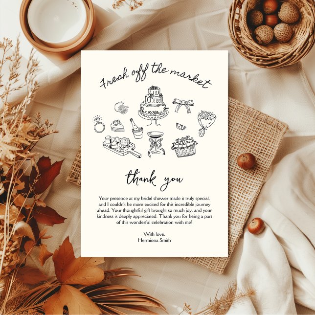 Carte De Remerciements Douceur du marché Mariage doucement dessiné à la m (Fresh off the market thank you card bridal shower)