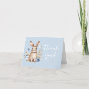 Carte De Remerciements Douche bébé bohème bleu lapin mignonne