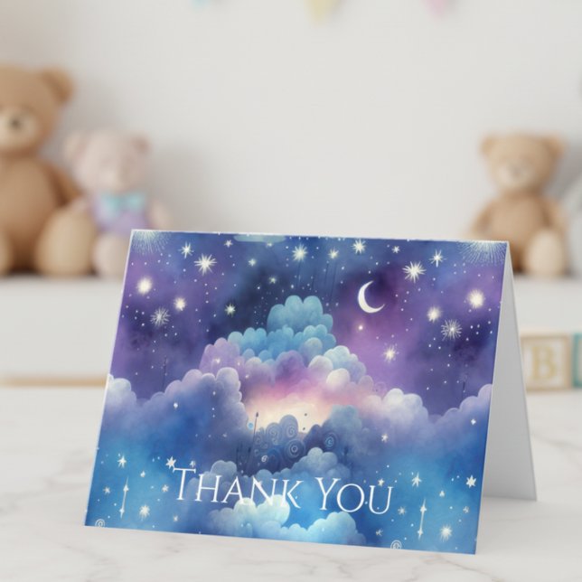 Carte De Remerciements Douche d'adoption du ciel étoilé - Lune et étoiles (Starry Sky Baby Shower Thank You card)