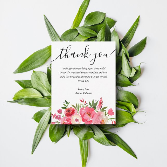 Carte De Remerciements Douche de Mariage Fleurie Rose Élégante (Chic Pink Floral Bridal Shower Thank You Cards)
