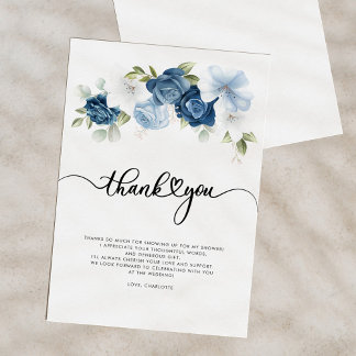 Carte De Remerciements Douche de Mariée Bleu Poussiéreux Floral