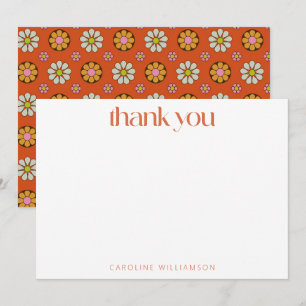 Carte De Remerciements Douche Groovy Rétro Fleurs Orange Nom Personnalisé