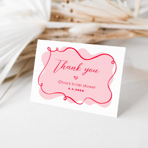 Carte De Remerciements Douche nuptiale à cadre ondulé rose et rouge