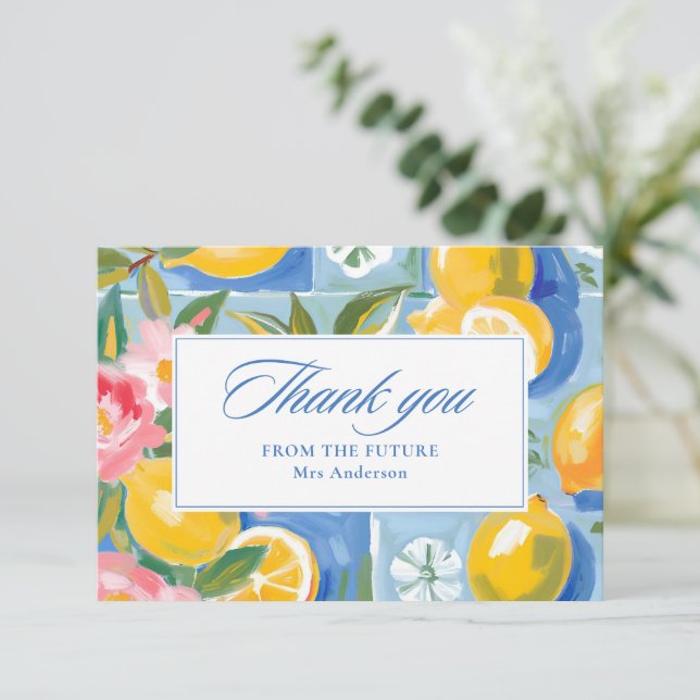 Carte De Remerciements Douche nuptiale au citron La dolce vita (Debout devant)