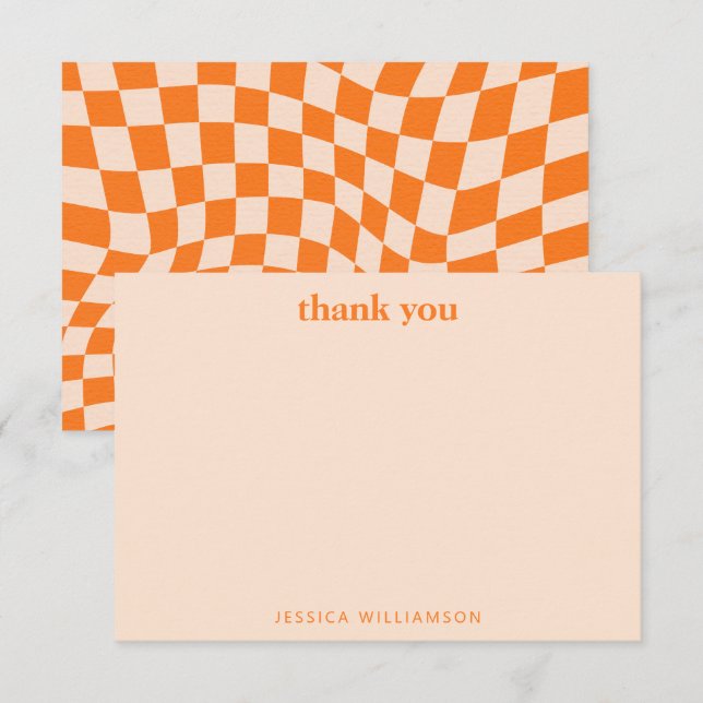 Carte De Remerciements Douche Personnalisée Vérification Abstraite Orange (Devant / Derrière)
