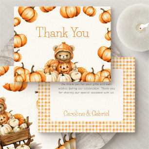 Carte de remerciements d'ours d'automne citrouille