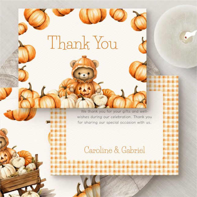 Carte de remerciements d'ours d'automne citrouille (Créateur téléchargé)
