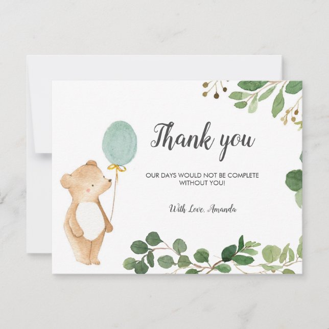 Carte de remerciements d'ours mignon (Devant)