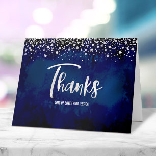 Carte De Remerciements Doux 16 Anniversaire Navy Aquarelle Argent Script