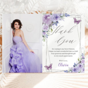 Carte De Remerciements Doux 16 Seize Papillons Floraux Lilac Violet