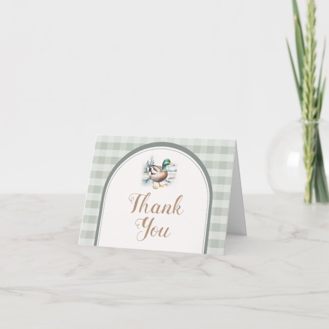 Carte De Remerciements Doux Petit Canard En vichy Baby shower plié (Devant)