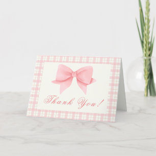 Carte De Remerciements Doux rose En vichy Plaid Bow Girl Baby shower