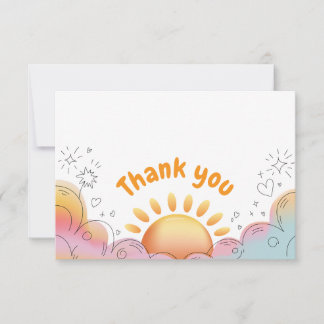 Carte De Remerciements Doux soleil aquarelle et gribouillis scintillants