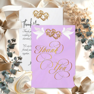 Carte De Remerciements Doves & Hearts - Lavande Perle/Or