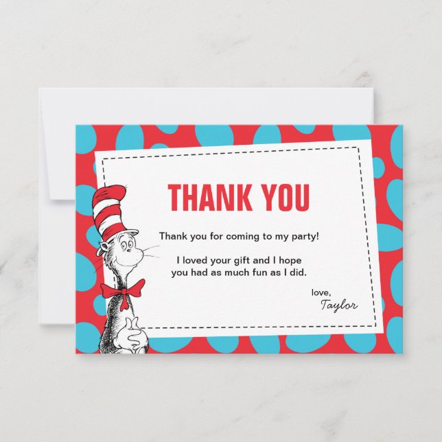 Carte De Remerciements Dr. Seuss | Le Chat dans le Chapeau Remerciements  (Devant)