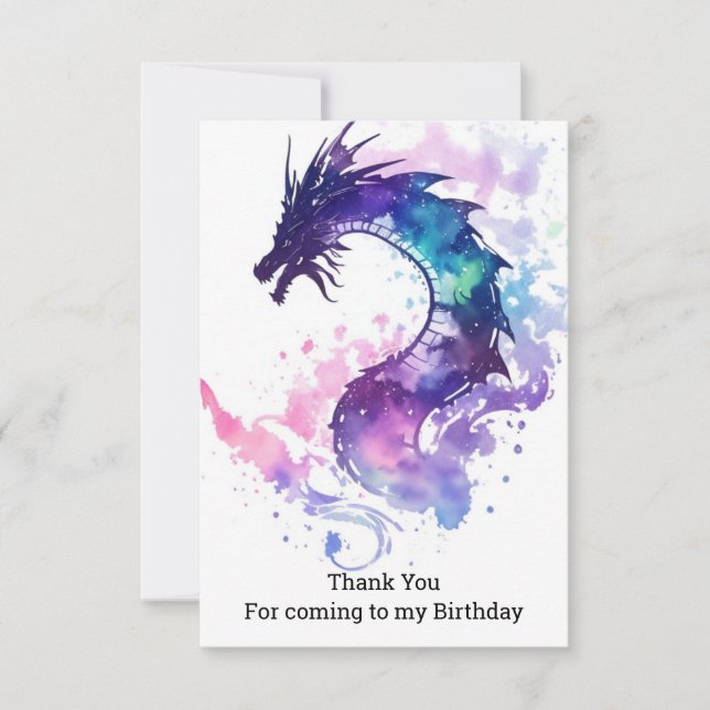 Carte De Remerciements Dragon Anniversaire Enfants Féerique Mythique (Devant)