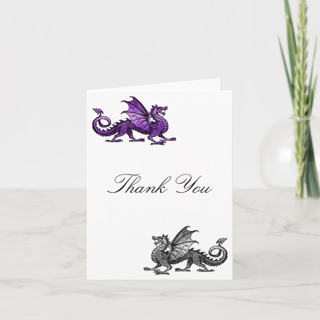 Carte de remerciements dragon d'argent violet (Devant)