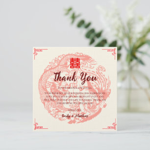 Carte De Remerciements Dragon et phoenix rouge or mariage chinois