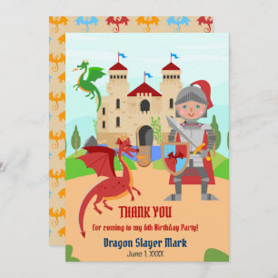 Carte De Remerciements Dragon Slayer Knight Boy fête d'anniversaire