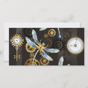 Carte De Remerciements Dragonflies de Steampunk sur arrière - plan rayé b