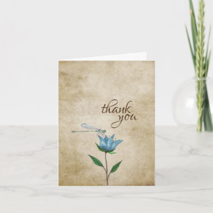 Carte De Remerciements Dragonfly vintage et Fleur bleue