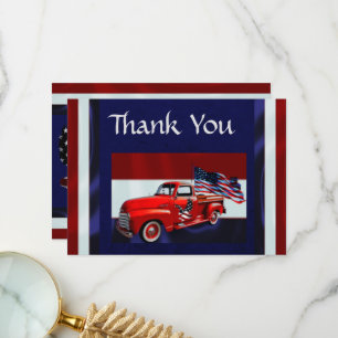 Carte De Remerciements Drapeau, Camion & Aigle Vétéran