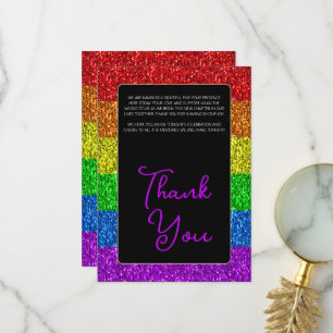 Carte De Remerciements Drapeau LGBT arc-en-ciel scintille mariage lesbien