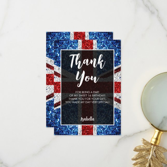 Carte De Remerciements Drapeau rouge bleu blanc éclat élégant Sweet 16 (Devant/Arrière en situation)