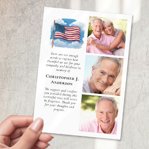 Carte De Remerciements Drapeau US Militaire 3 Photo Sympathy Funérailles
