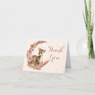 Carte De Remerciements Dreamy petit Bambi & rose Fleurs lune nuages que