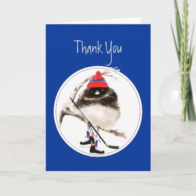Carte De Remerciements Drôle, Merci, Hockey sur glace Sport Oiseau (Devant)