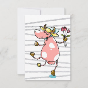 Carte De Remerciements Drôle Vache Danse Avec Fleur
