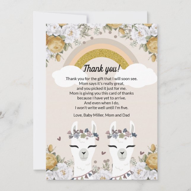Carte de remerciements du Baby shower Alpaca Twins (Devant)