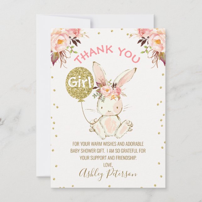 Carte de remerciements du Baby shower de Bunny en  (Devant)