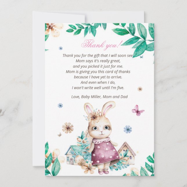Carte de remerciements du Baby shower de filles de (Devant)