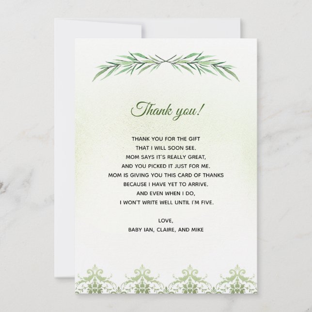 Carte de remerciements du Baby shower de la branch (Devant)