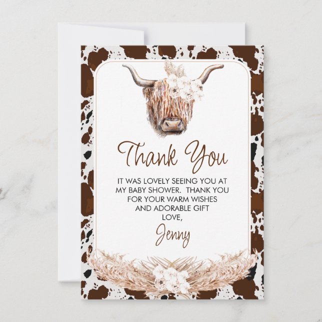 Carte de remerciements du Baby shower de la vache  (Devant)