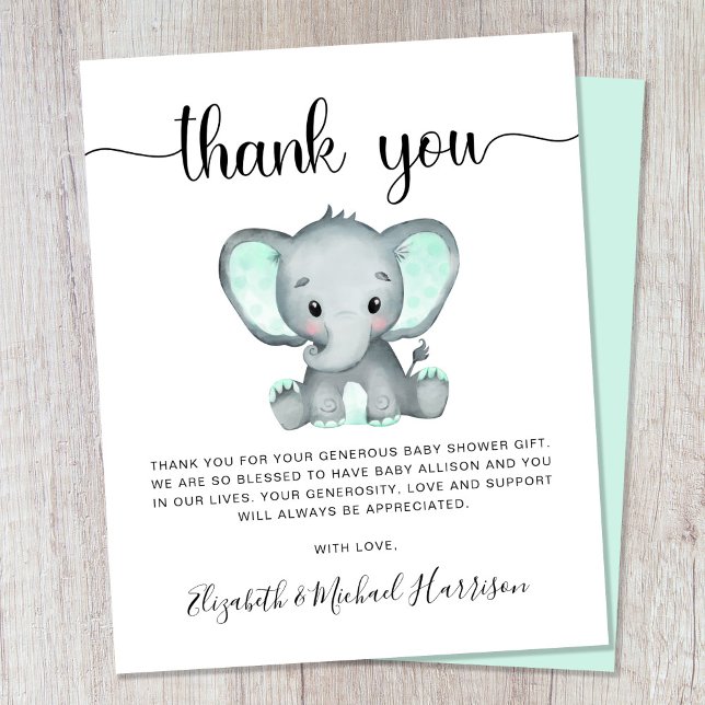 Carte de remerciements du Baby shower des éléphant (Créateur téléchargé)