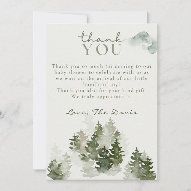 Carte de remerciements du Baby shower forestier d' (Devant)