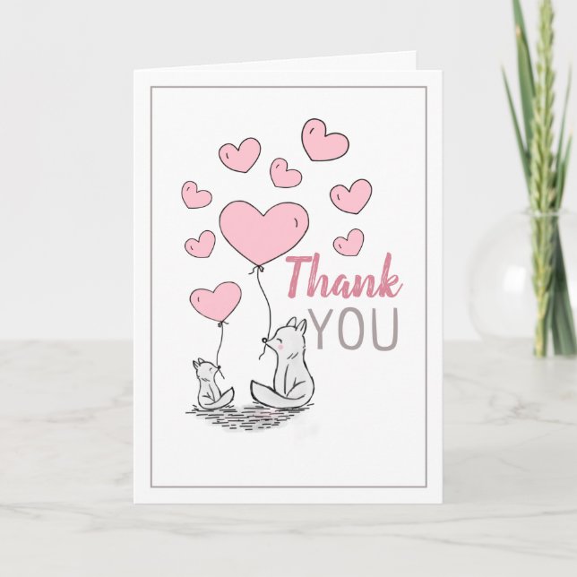 Carte de remerciements du Baby shower Fox Hearts (Devant)