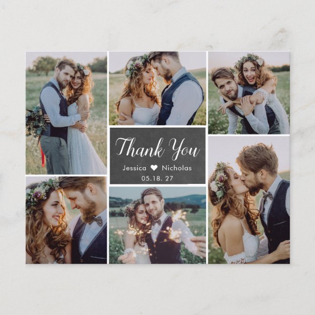 Carte de remerciements du Mariage de collage du ta (Devant)