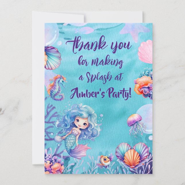 Carte de remerciements du parti Kawaii Mermaid (Devant)